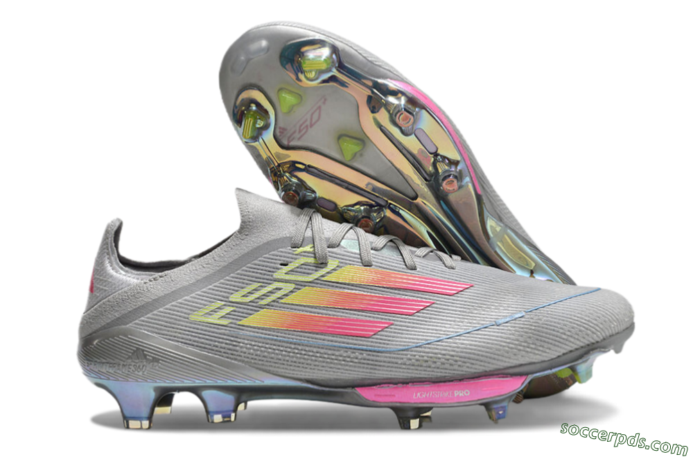 Adidas F50+ Lightstrike Elite FG Low-Tops Football Boots - Grey/Pink/Yellow 1