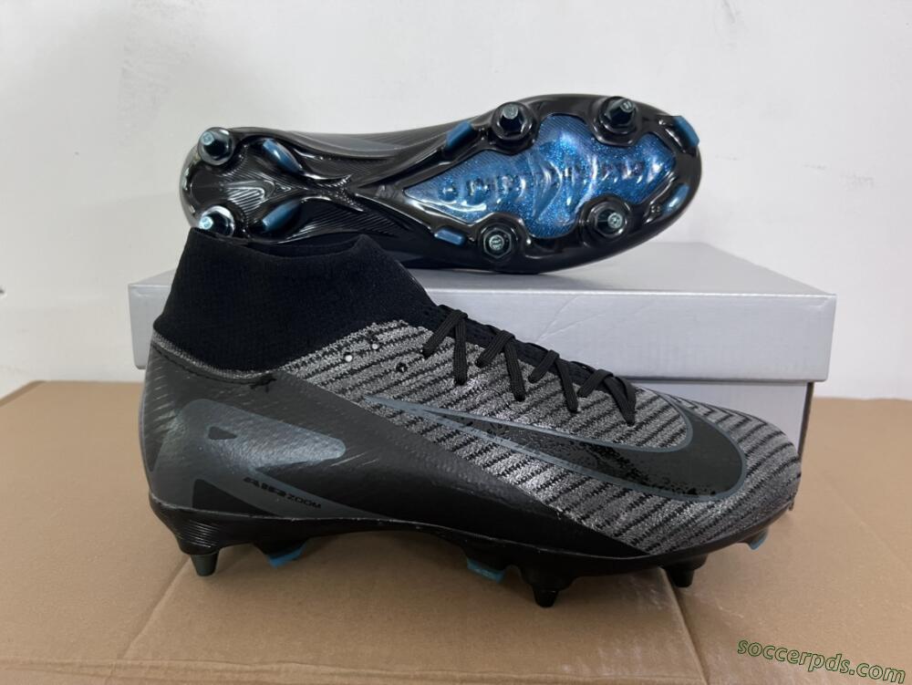 Nike Air Zoom Mercurial Superfly 10 Elite SG High-Tops Football Boots - Black/Silver/Blue