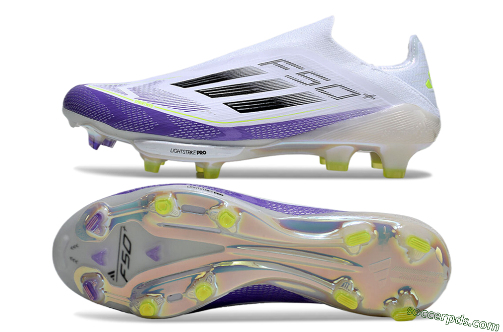Adidas F50+ Elite Lightstrike Pro Laceless FG Low-Tops Football Boots - White/Purple/Black 0