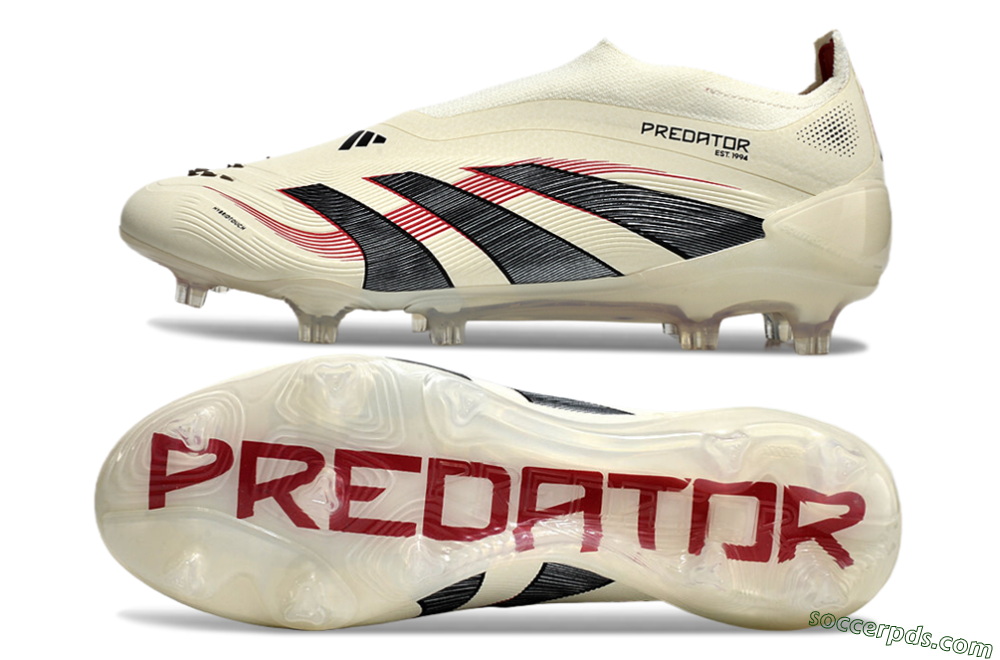 Adidas Predator Elite Laceless FG Low-Tops Football Boots - Beige/Red/Black 0