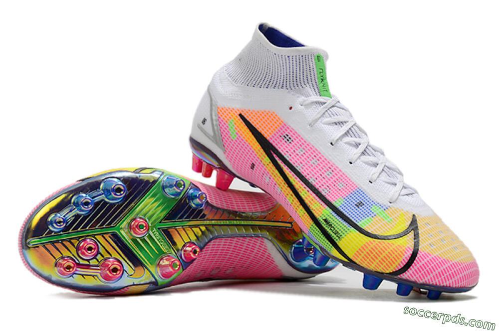Nike Mercurial Superfly 8 Elite AG High-Tops Football Boots - White/Pink/Blue/Yellow 3