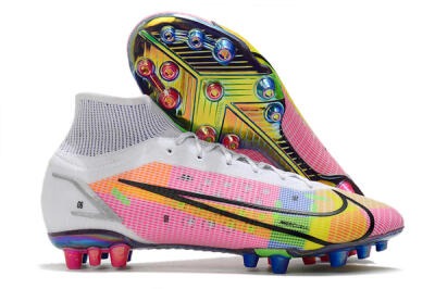 Nike Mercurial Superfly 8 Elite AG High-Tops Football Boots - White/Pink/Blue/Yellow