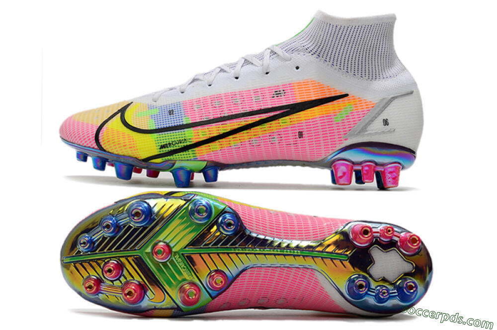 Nike Mercurial Superfly 8 Elite AG High-Tops Football Boots - White/Pink/Blue/Yellow 0