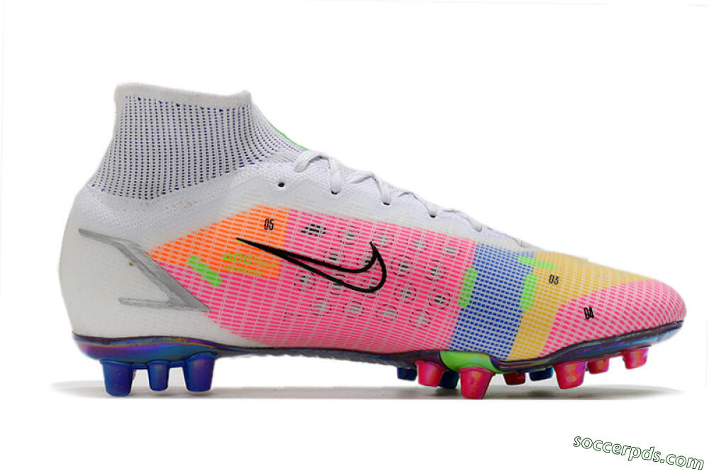 Nike Mercurial Superfly 8 Elite AG High-Tops Football Boots - White/Pink/Blue/Yellow 7