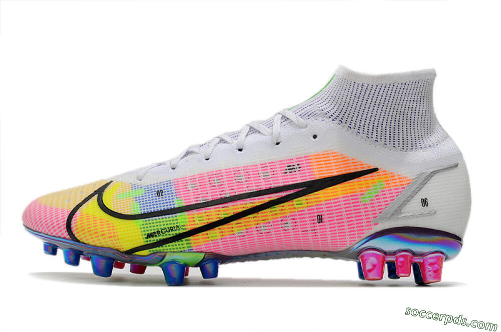 Nike Mercurial Superfly 8 Elite AG High-Tops Football Boots - White/Pink/Blue/Yellow 2