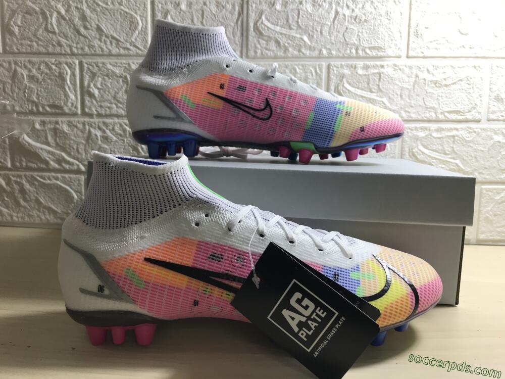 Nike Mercurial Superfly 8 Elite AG High-Tops Football Boots - White/Pink/Blue/Yellow