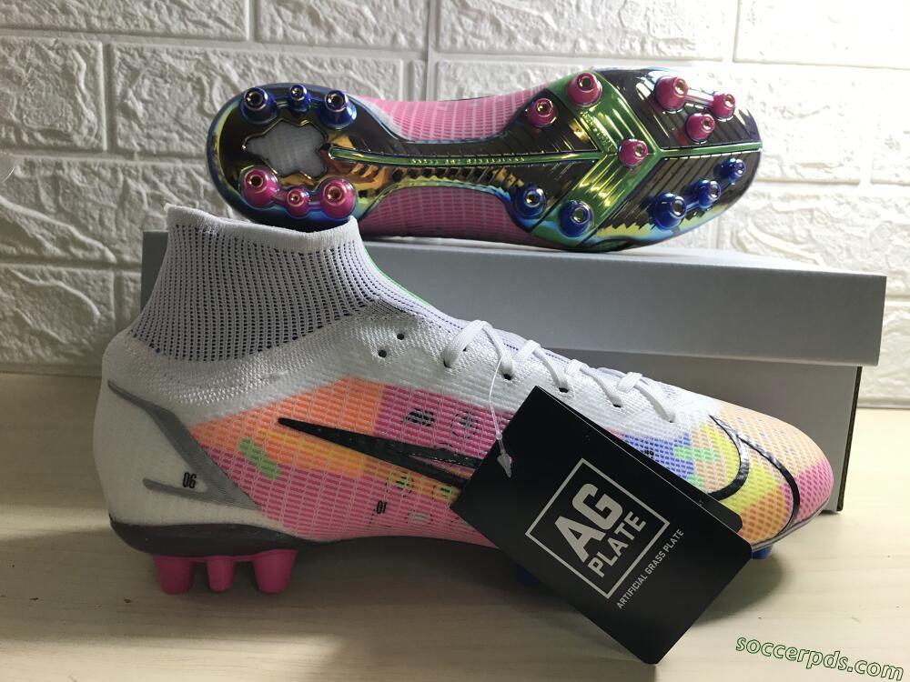 Nike Mercurial Superfly 8 Elite AG High-Tops Football Boots - White/Pink/Blue/Yellow