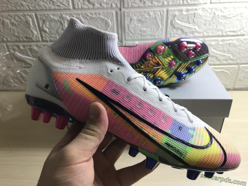 Nike Mercurial Superfly 8 Elite AG High-Tops Football Boots - White/Pink/Blue/Yellow