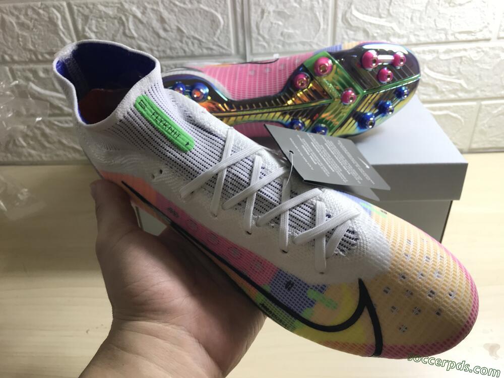 Nike Mercurial Superfly 8 Elite AG High-Tops Football Boots - White/Pink/Blue/Yellow