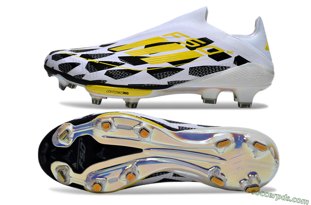 Adidas F50+ Elite Lightstrike Pro Laceless FG Low-Tops Football Boots - White/Black/Yellow 0