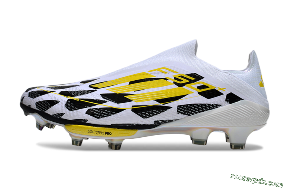 Adidas F50+ Elite Lightstrike Pro Laceless FG Low-Tops Football Boots - White/Black/Yellow 2