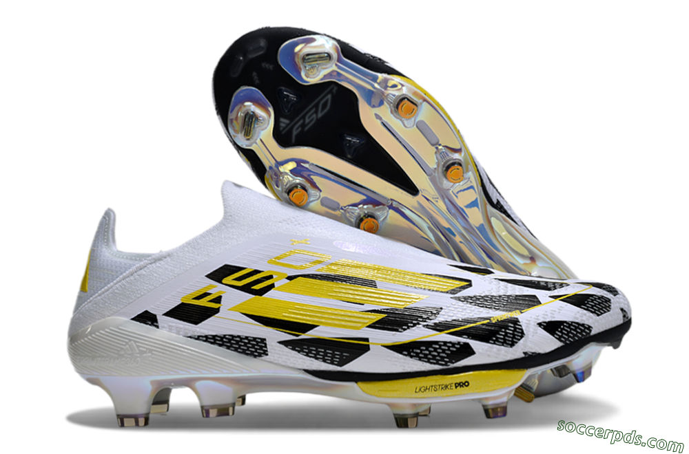 Adidas F50+ Elite Lightstrike Pro Laceless FG Low-Tops Football Boots - White/Black/Yellow 1