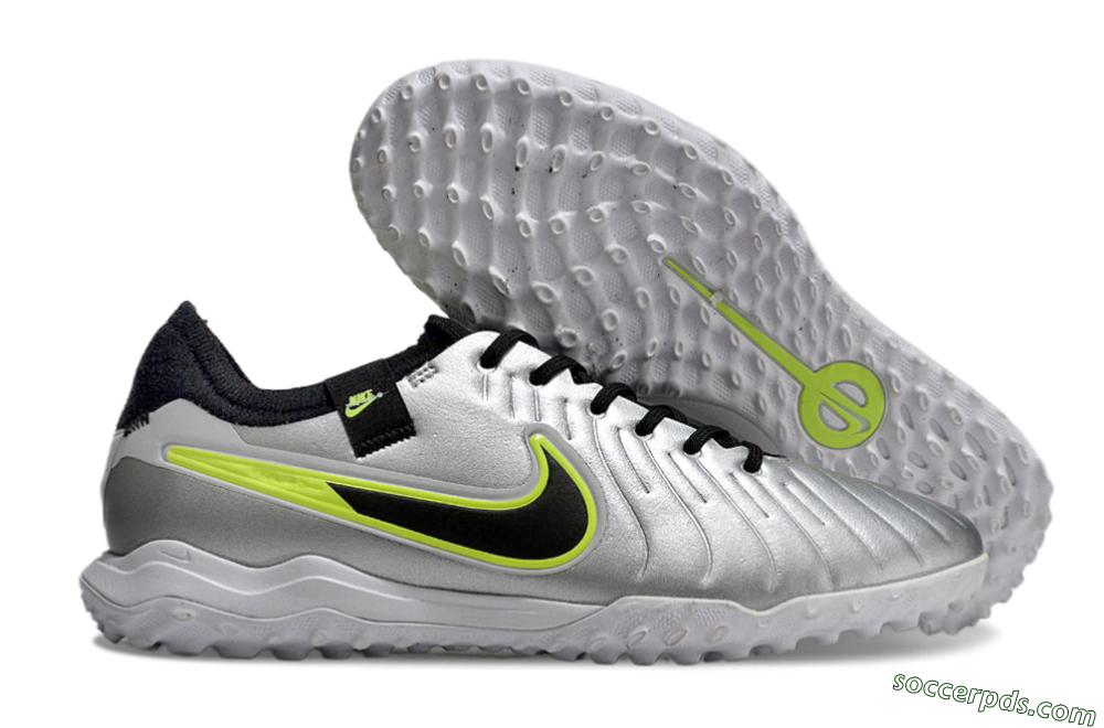 Nike Tiempo Legend 10 Pro TF Low-Tops Football Shoes - Silver/Black/Yellow 1