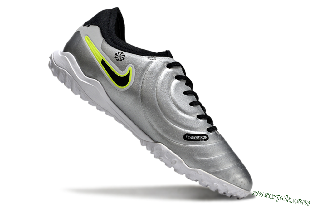 Nike Tiempo Legend 10 Pro TF Low-Tops Football Shoes - Silver/Black/Yellow 4