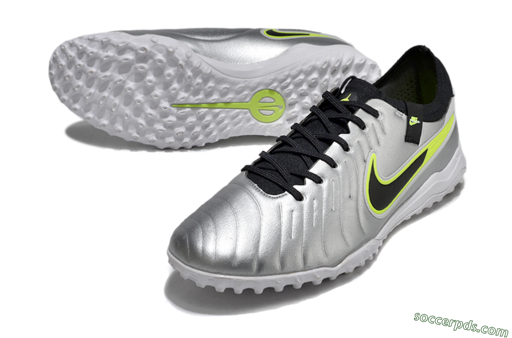 Nike Tiempo Legend 10 Pro TF Low-Tops Football Shoes - Silver/Black/Yellow 3