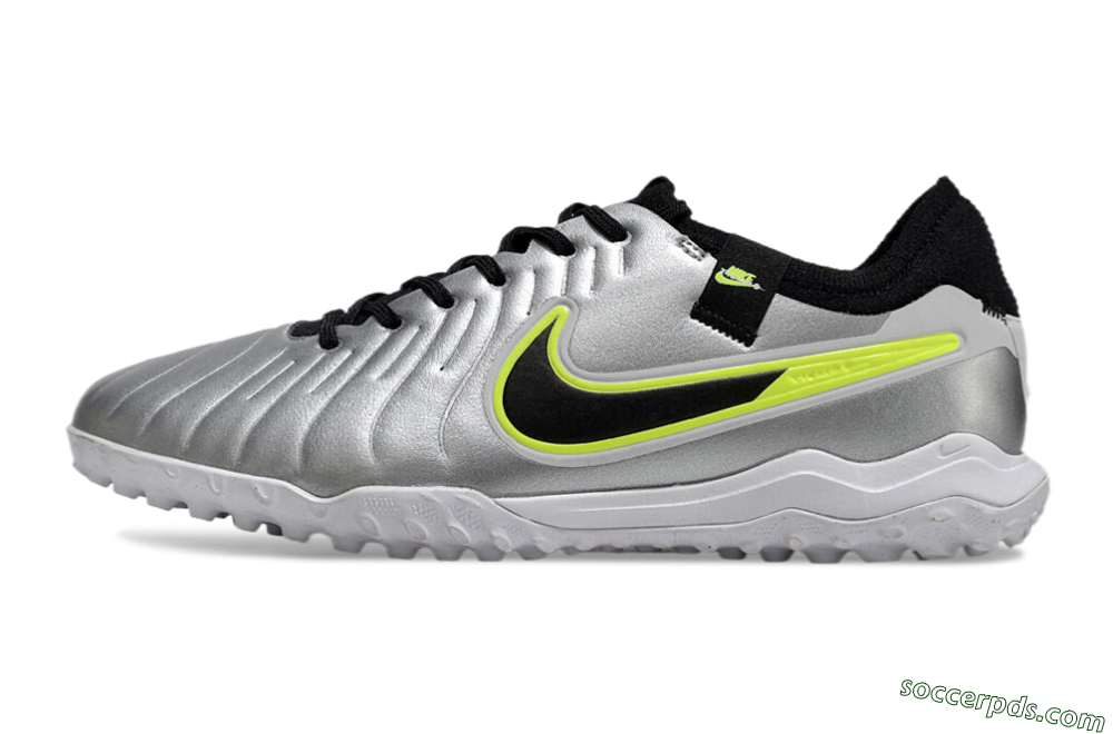 Nike Tiempo Legend 10 Pro TF Low-Tops Football Shoes - Silver/Black/Yellow 2
