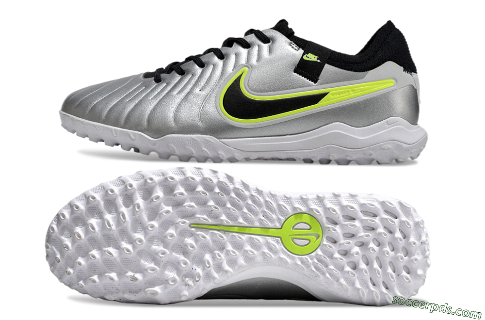 Nike Tiempo Legend 10 Pro TF Low-Tops Football Shoes - Silver/Black/Yellow 0