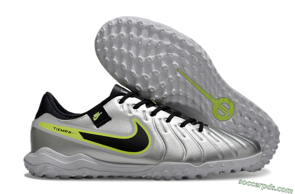 Nike Tiempo Legend 10 TF Low-Tops Football Shoes - Silver/Black/Yellow 1