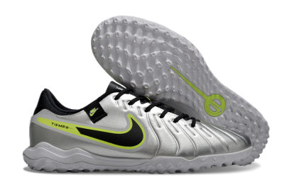 Nike Tiempo Legend 10 TF Low-Tops Football Shoes - Silver/Black/Yellow