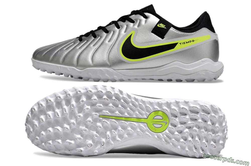 Nike Tiempo Legend 10 TF Low-Tops Football Shoes - Silver/Black/Yellow 0