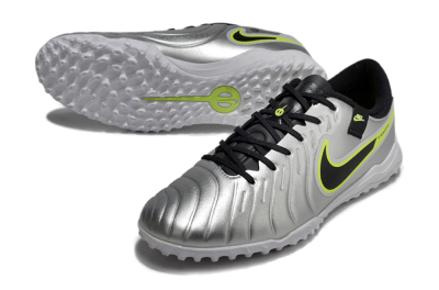 Nike Tiempo Legend 10 TF Low-Tops Football Shoes - Silver/Black/Yellow