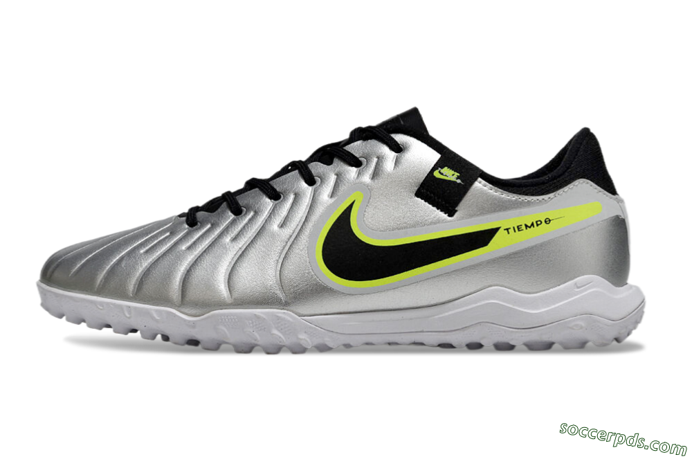 Nike Tiempo Legend 10 TF Low-Tops Football Shoes - Silver/Black/Yellow 2