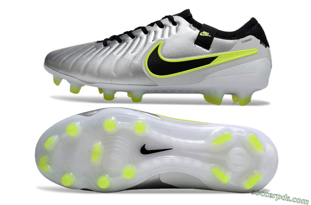 Nike Tiempo Legend 10 Elite AG Low-Tops Football Boots - Silver/Black/Yellow 0