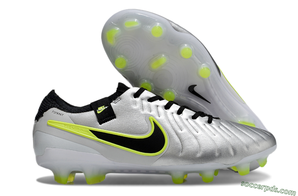Nike Tiempo Legend 10 Elite AG Low-Tops Football Boots - Silver/Black/Yellow 1