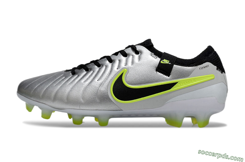 Nike Tiempo Legend 10 Elite AG Low-Tops Football Boots - Silver/Black/Yellow 2