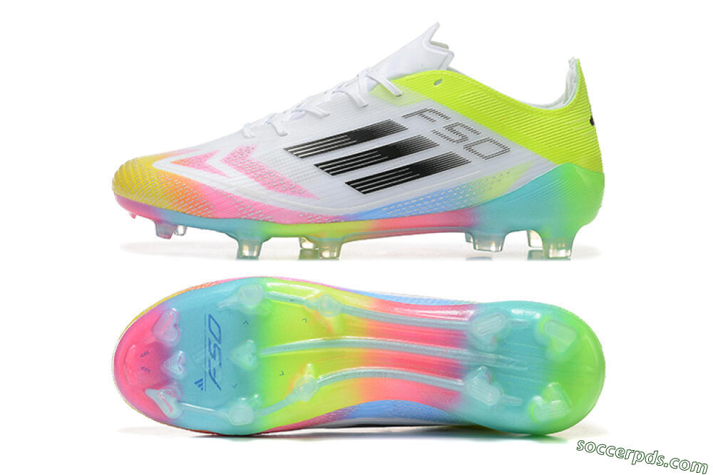 Adidas F50 Elite FG Low-Tops Football Boots - White/Pink/Yellow 0