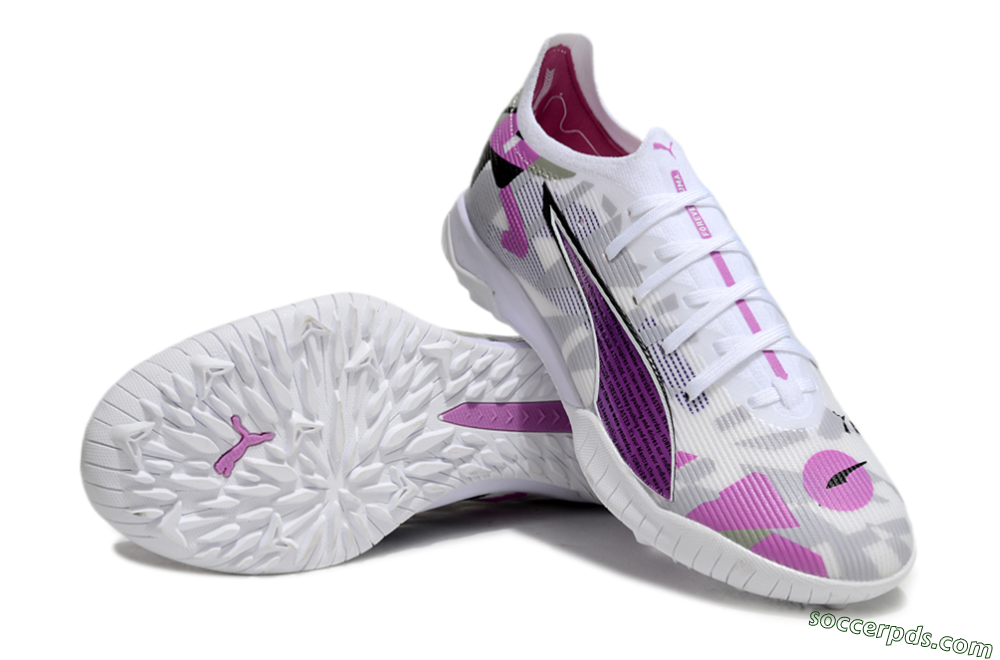 Puma Ultra Ultimate TF Low-Tops Football Shoes - White/Purple/Black 3