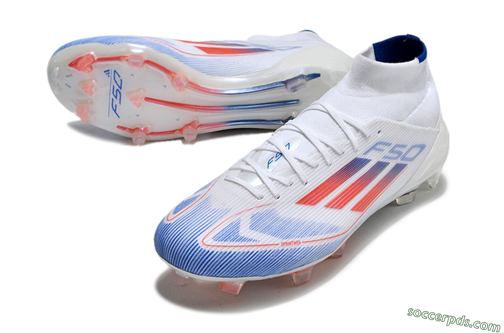 Adidas F50 Elite Mid FG High-Tops Football Boots - White/Red/Blue 3