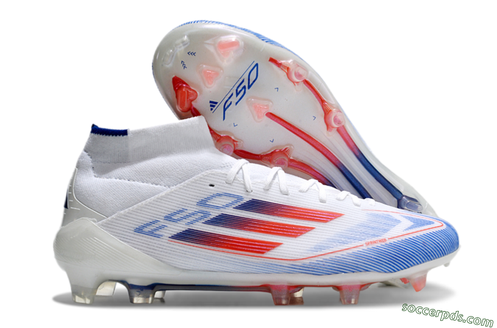 Adidas F50 Elite Mid FG High-Tops Football Boots - White/Red/Blue 1