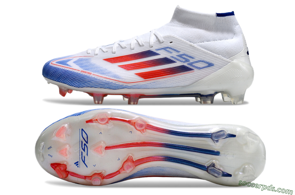 Adidas F50 Elite Mid FG High-Tops Football Boots - White/Red/Blue 0