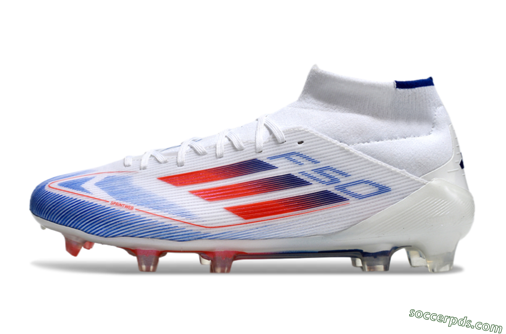 Adidas F50 Elite Mid FG High-Tops Football Boots - White/Red/Blue 2