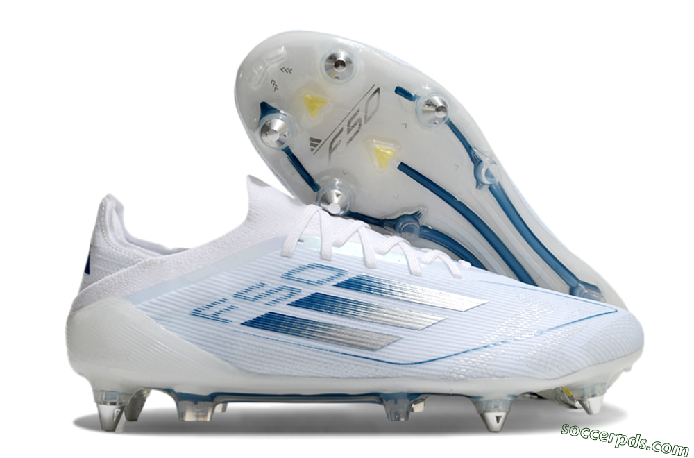 Adidas F50 Elite SG Low-Tops Football Boots - White/Silver/Blue 1