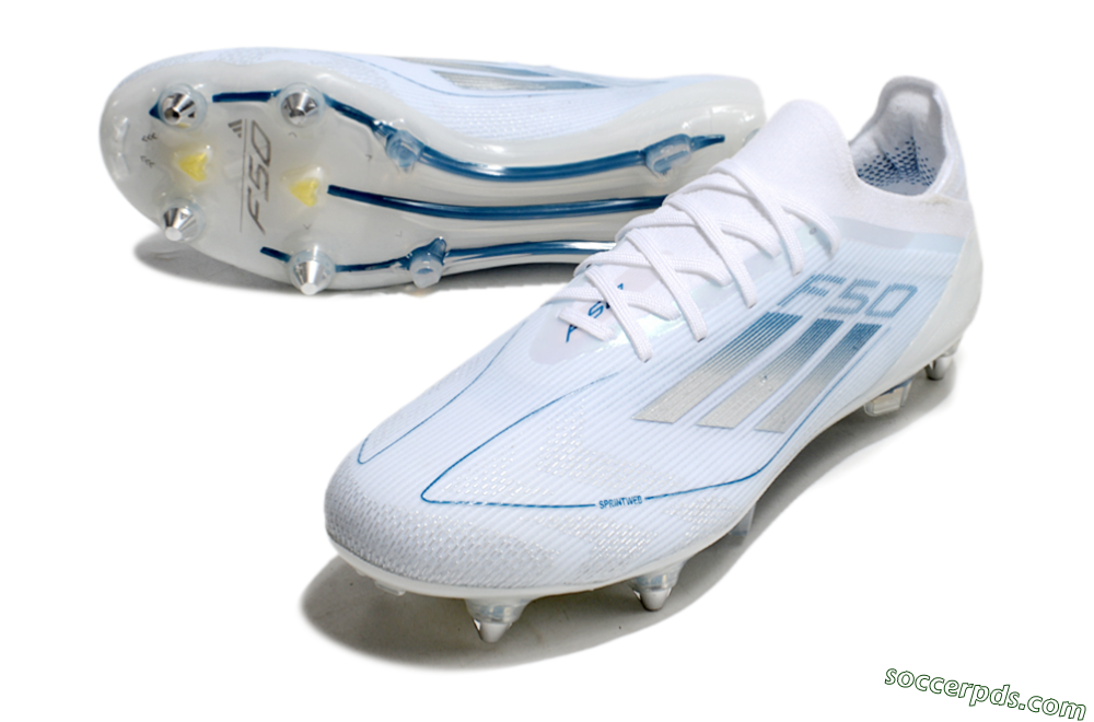 Adidas F50 Elite SG Low-Tops Football Boots - White/Silver/Blue 3
