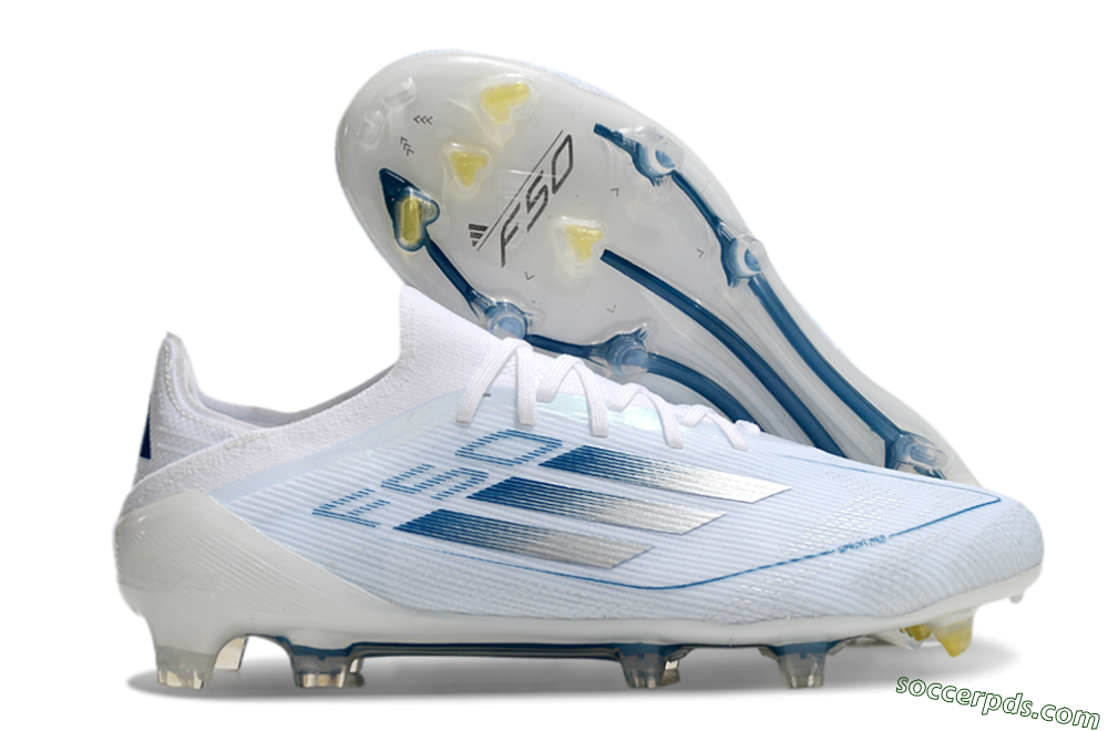 Adidas F50 Elite FG Low-Tops Football Boots - White/Silver/Blue 1