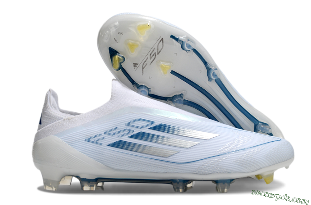 Adidas F50 Elite Laceless FG Low-Tops Football Boots - White/Silver/Blue 1