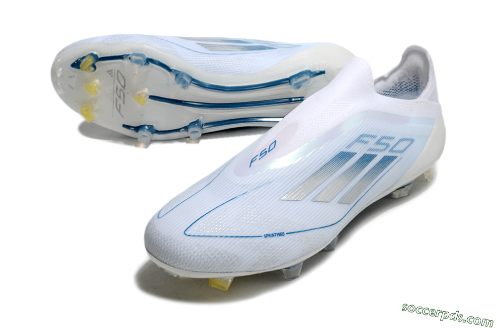 Adidas F50 Elite Laceless FG Low-Tops Football Boots - White/Silver/Blue 3