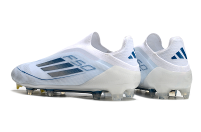 Adidas F50 Elite Laceless FG Low-Tops Football Boots - White/Silver/Blue