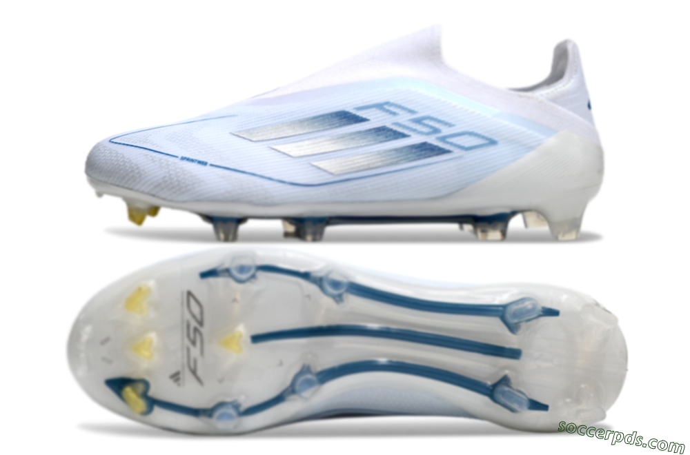 Adidas F50 Elite Laceless FG Low-Tops Football Boots - White/Silver/Blue 0