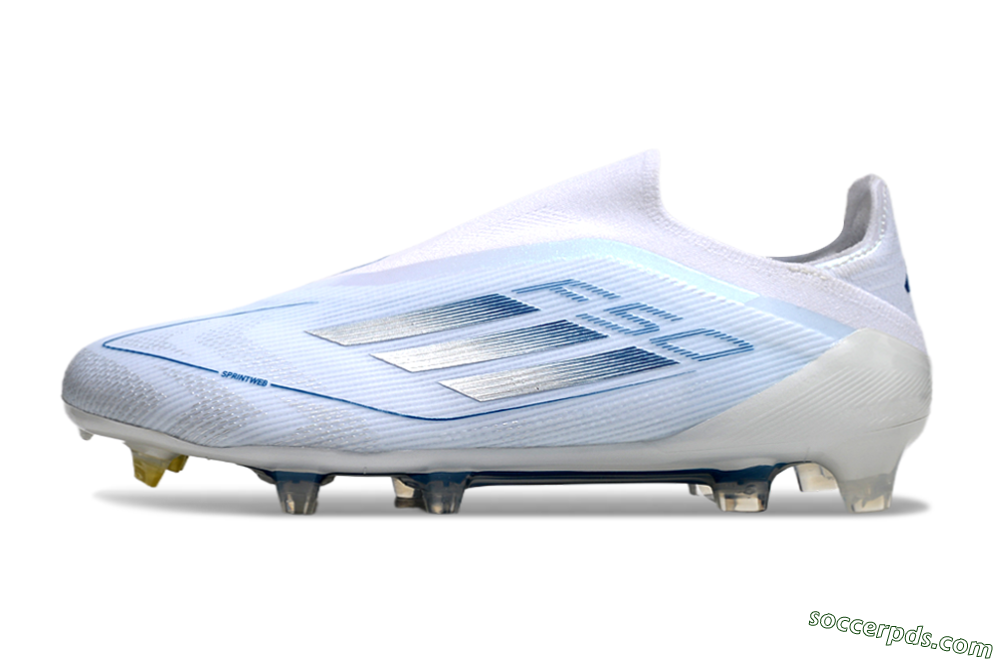 Adidas F50 Elite Laceless FG Low-Tops Football Boots - White/Silver/Blue 2