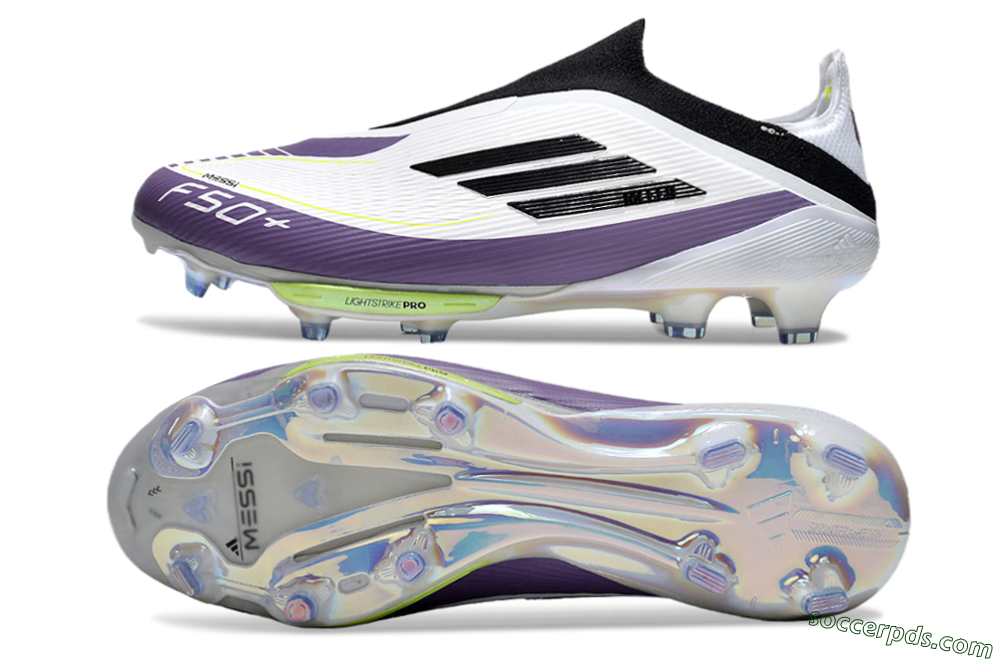 Adidas F50+ Elite Lightstrike Pro Laceless FG Low-Tops Football Boots - White/Black/Purple 0