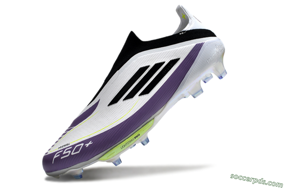 Adidas F50+ Elite Lightstrike Pro Laceless FG Low-Tops Football Boots - White/Black/Purple 5