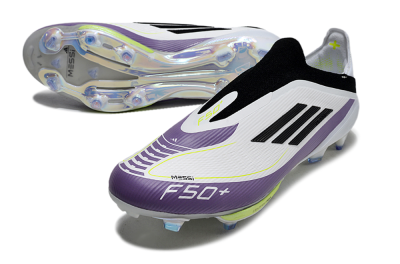 Adidas F50+ Elite Lightstrike Pro Laceless FG Low-Tops Football Boots - White/Black/Purple