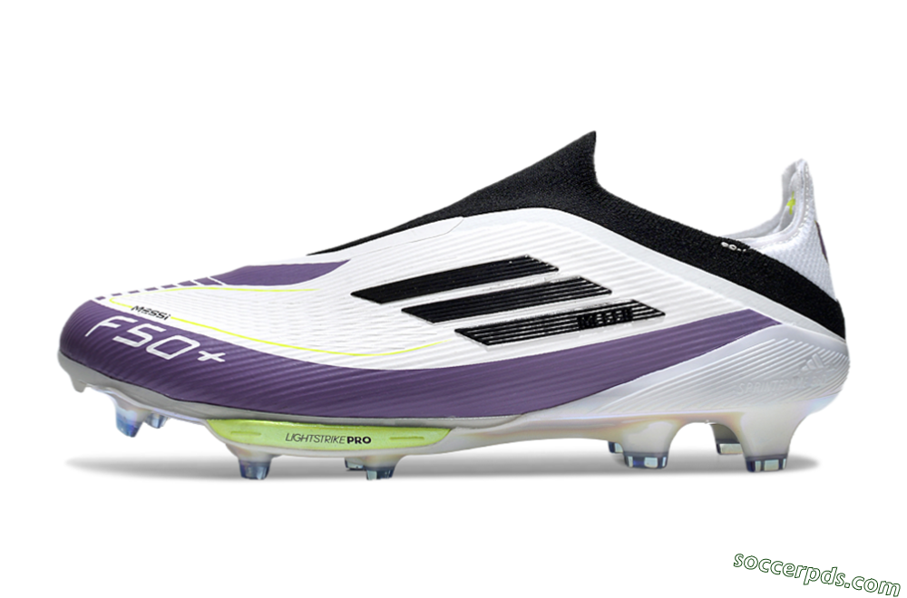 Adidas F50+ Elite Lightstrike Pro Laceless FG Low-Tops Football Boots - White/Black/Purple 2