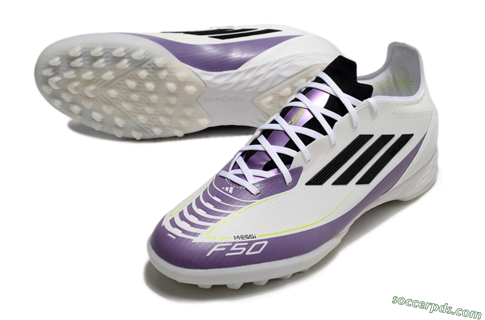 Adidas x Messi F50 Pro TF Low-Tops Football Shoes - White/Purple/Black 3