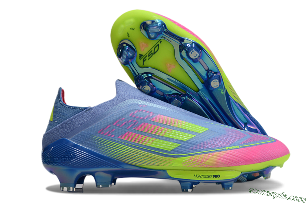 Adidas F50+ Elite Lightstrike Pro Laceless FG Low-Tops Football Boots - Blue/Pink/Yellow 1