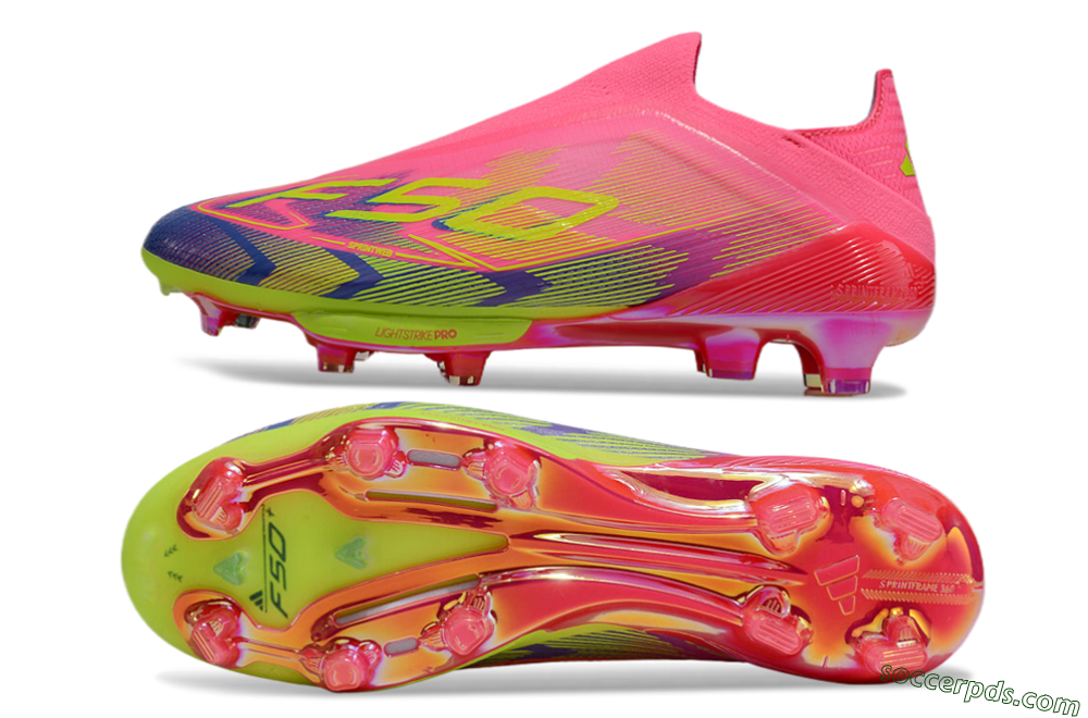 Adidas F50+ Elite Lightstrike Pro Laceless FG Low-Tops Football Boots - Pink/Blue/Yellow 0